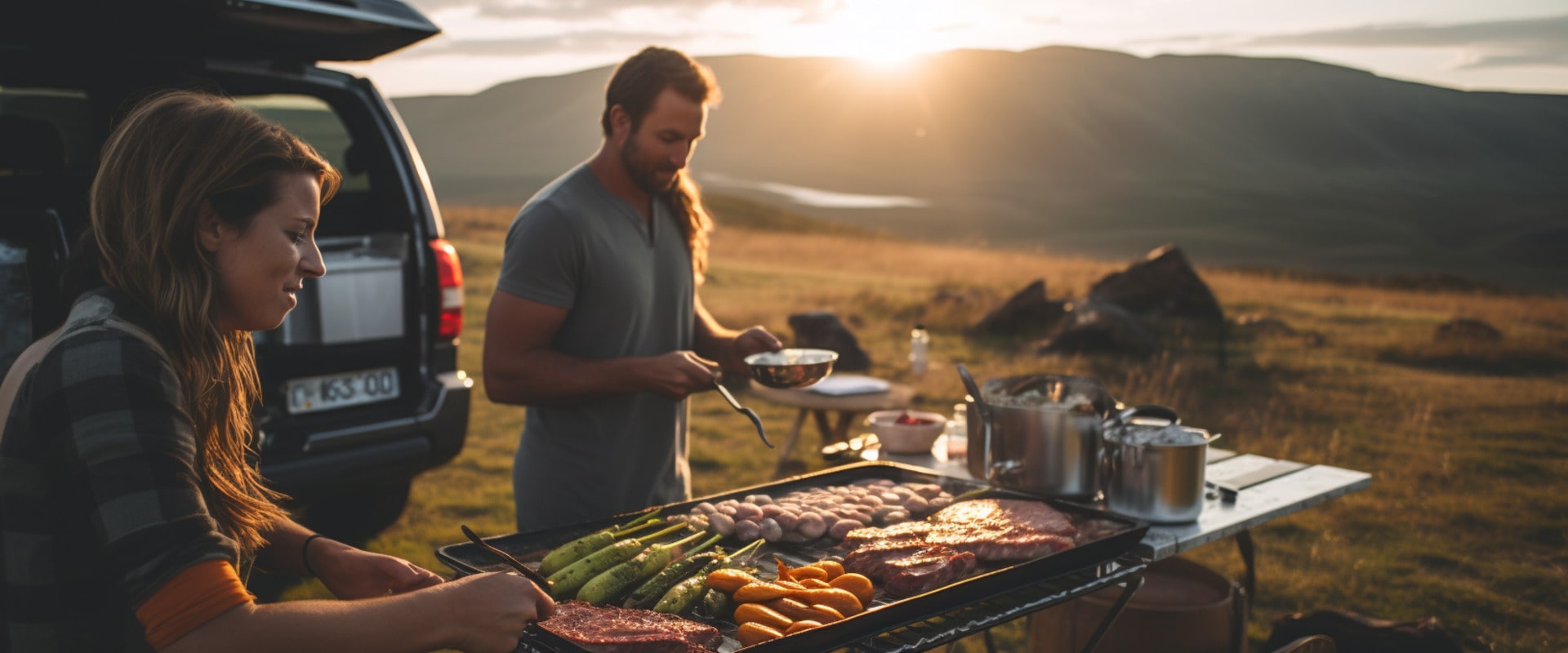 Camping Grill mit Speisen