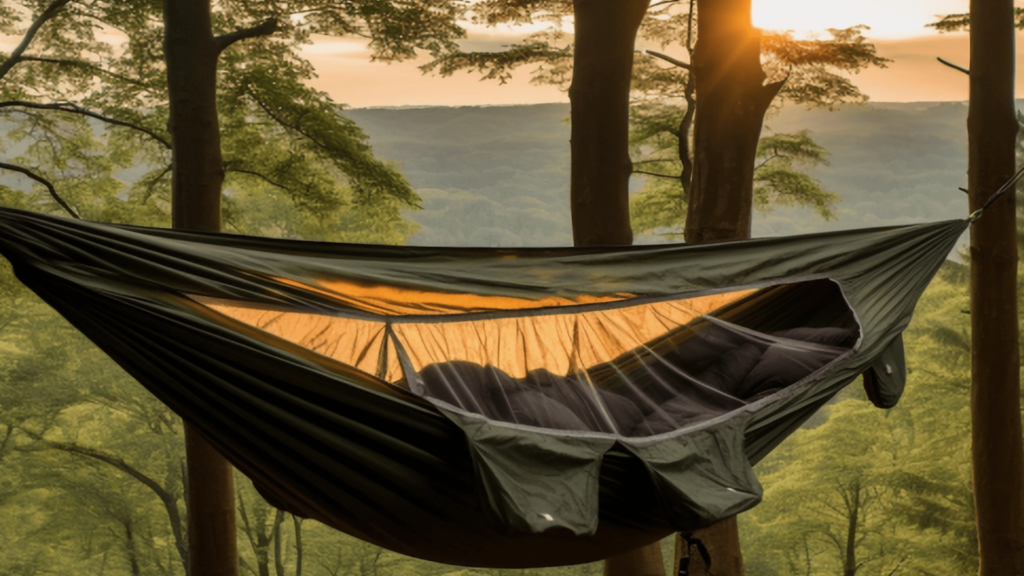 Outdoor Hängematte aufgespannt an zwei Bäumen